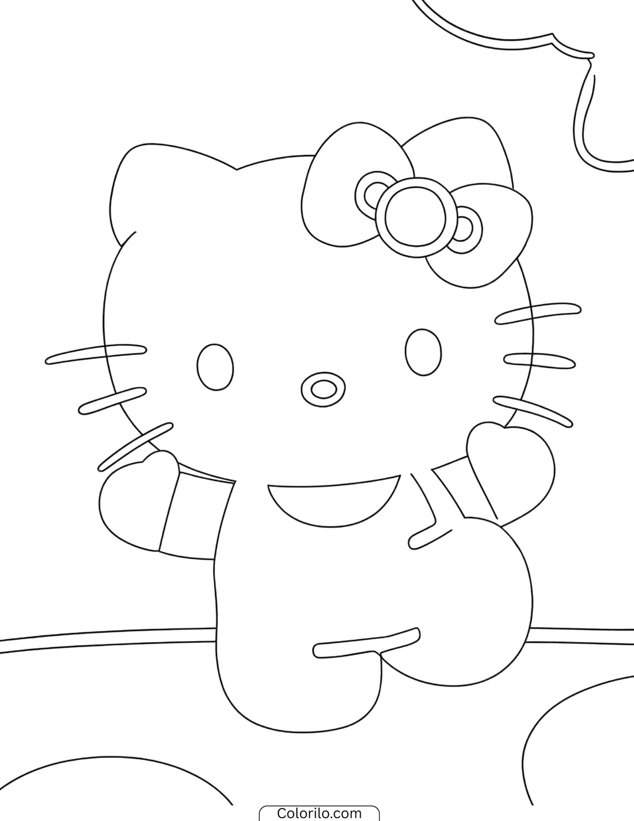 Hello Kitty holding a shiny round balloon coloring page