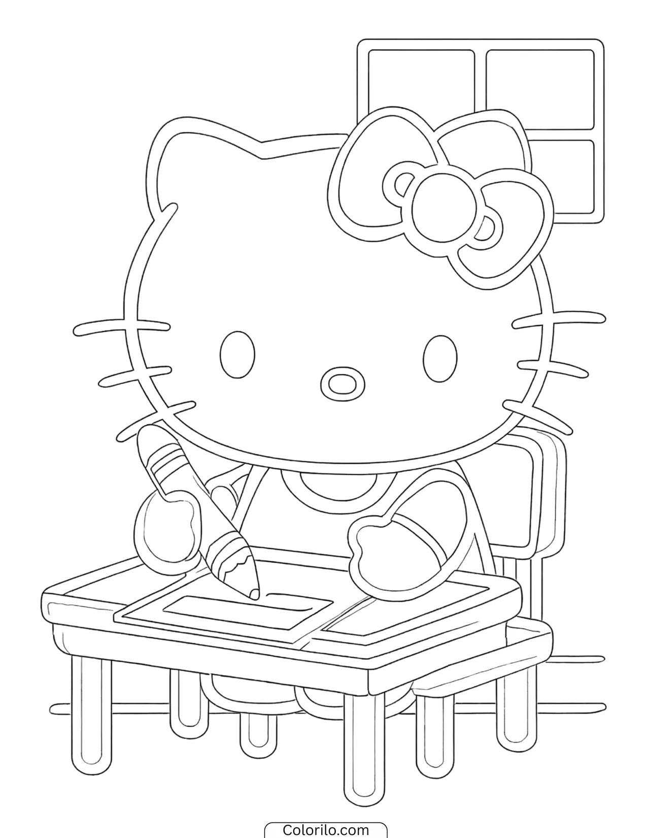 Hello Kitty ice skating across a frozen lake coloring page