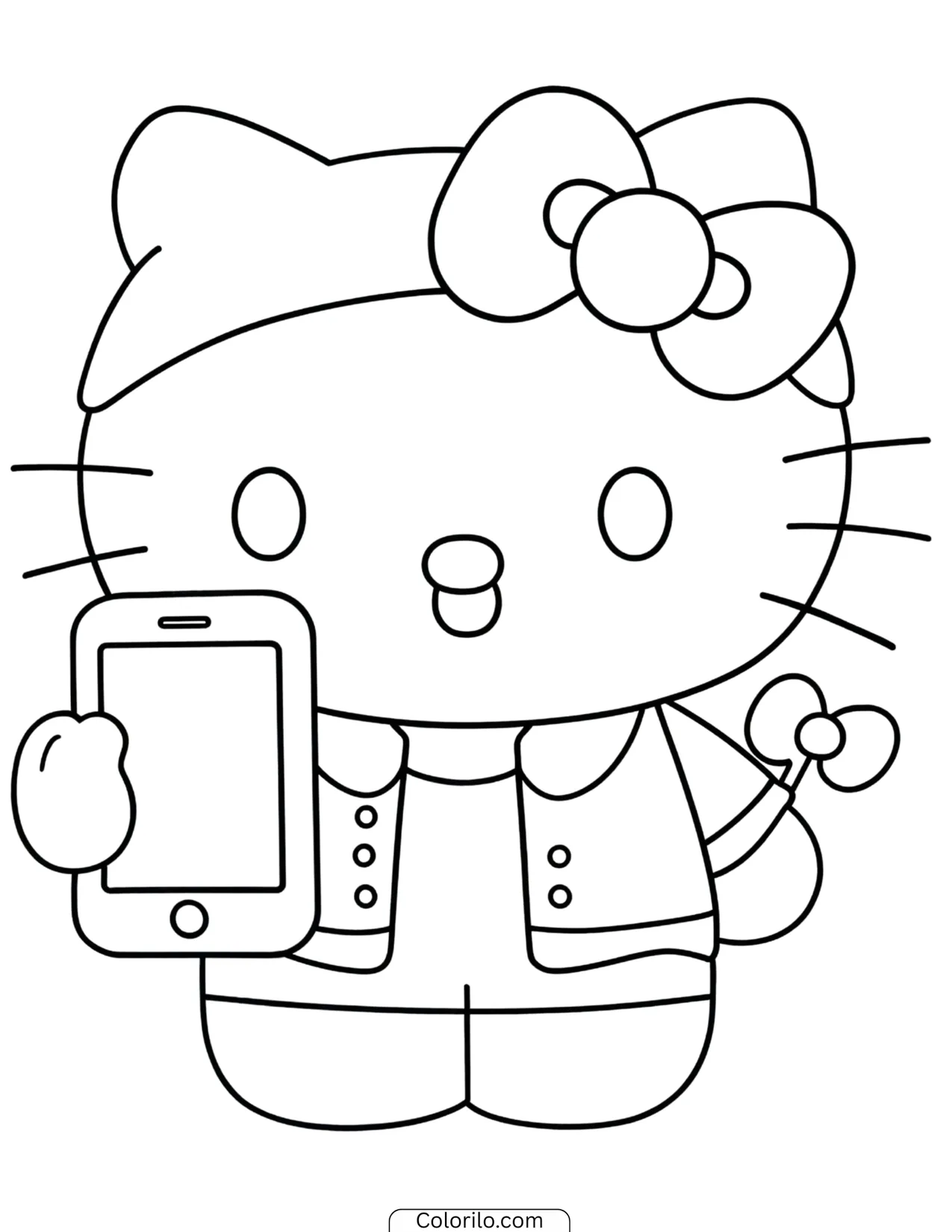 Hello Kitty holding a magical star-tipped wand coloring page