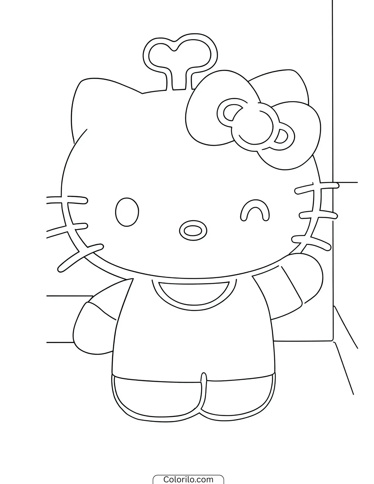 Hello Kitty painting a picture at a wooden easel coloring page