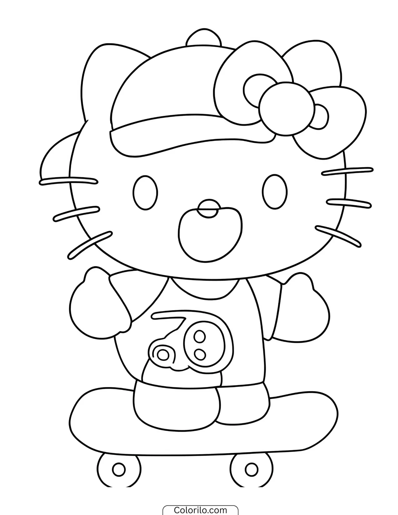 Hello Kitty peeking over a low stone wall coloring page