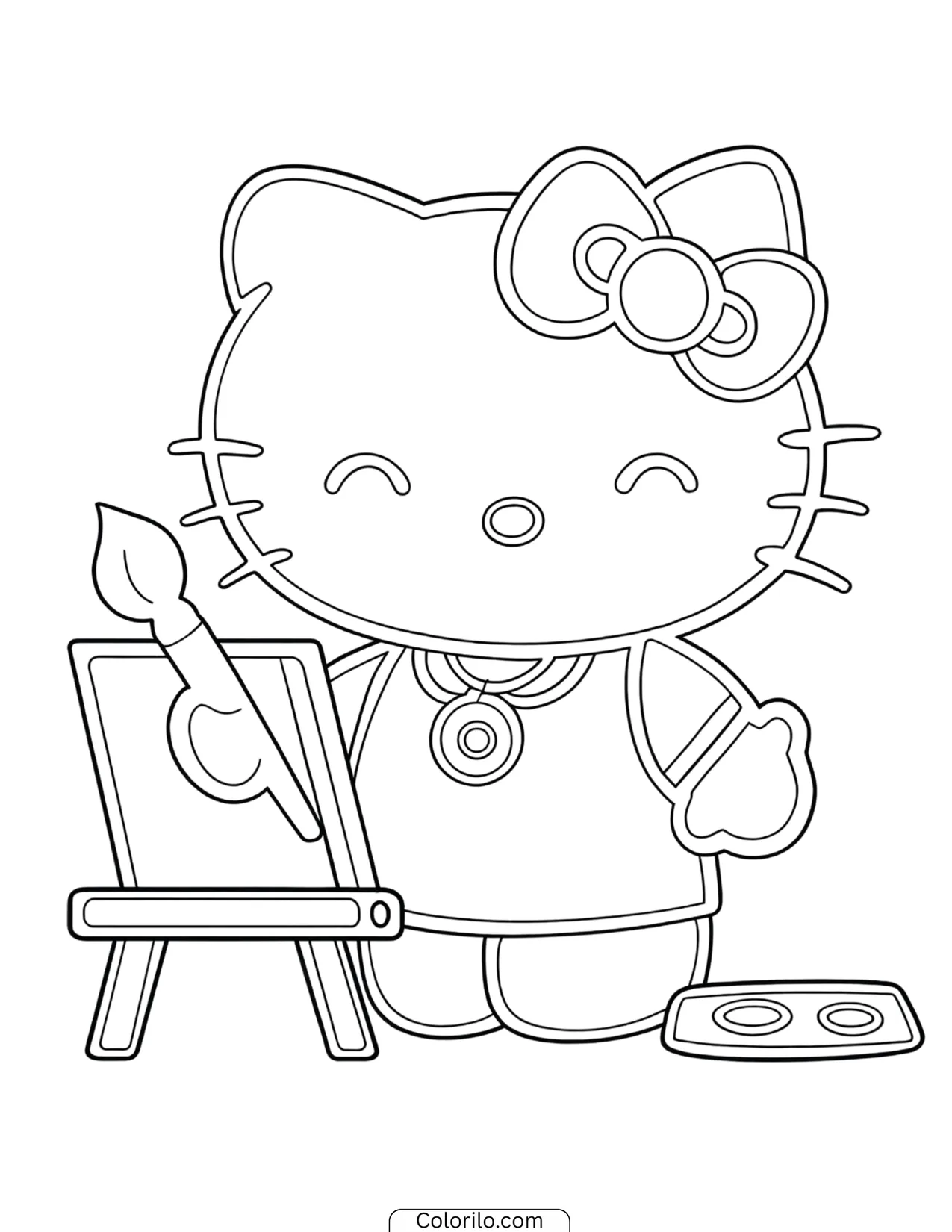 Hello Kitty wearing a pilot cap ready to fly coloring page