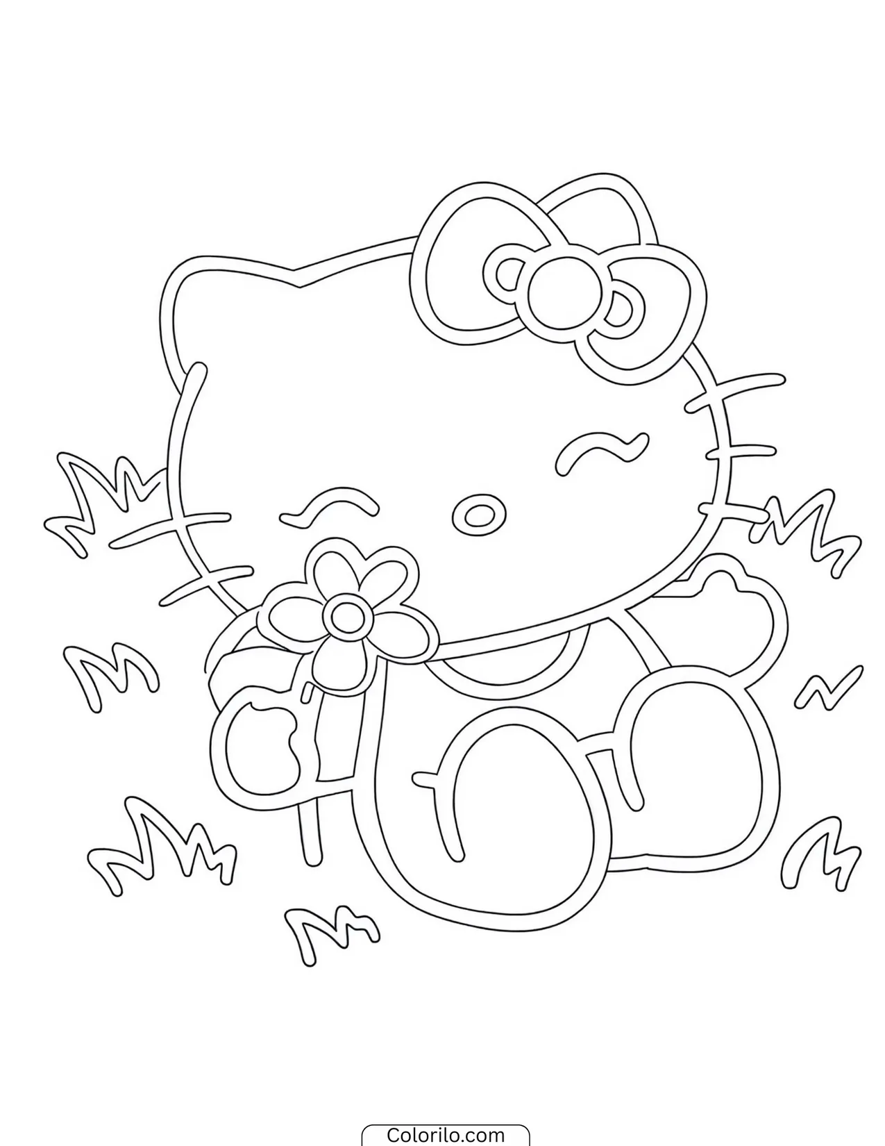 Hello Kitty reading a large open storybook coloring page