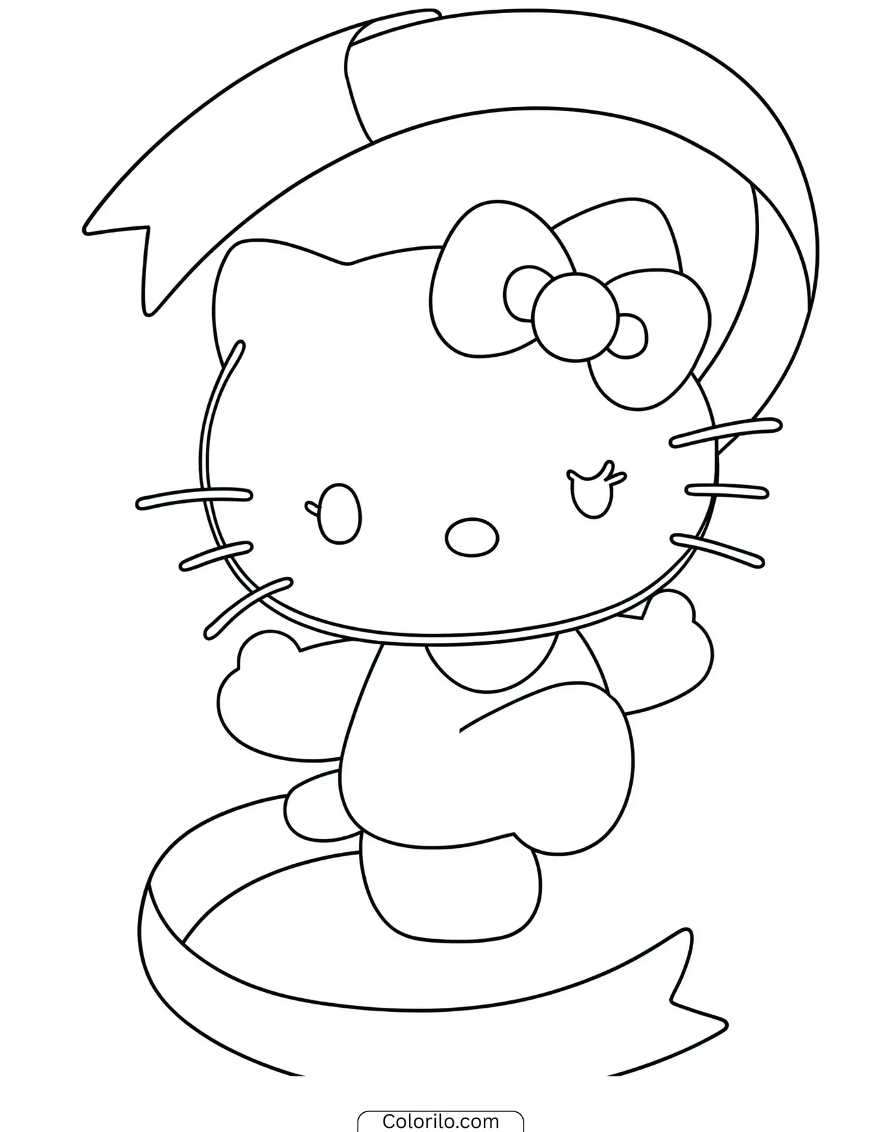 Hello Kitty splashing happily in rain puddles coloring page