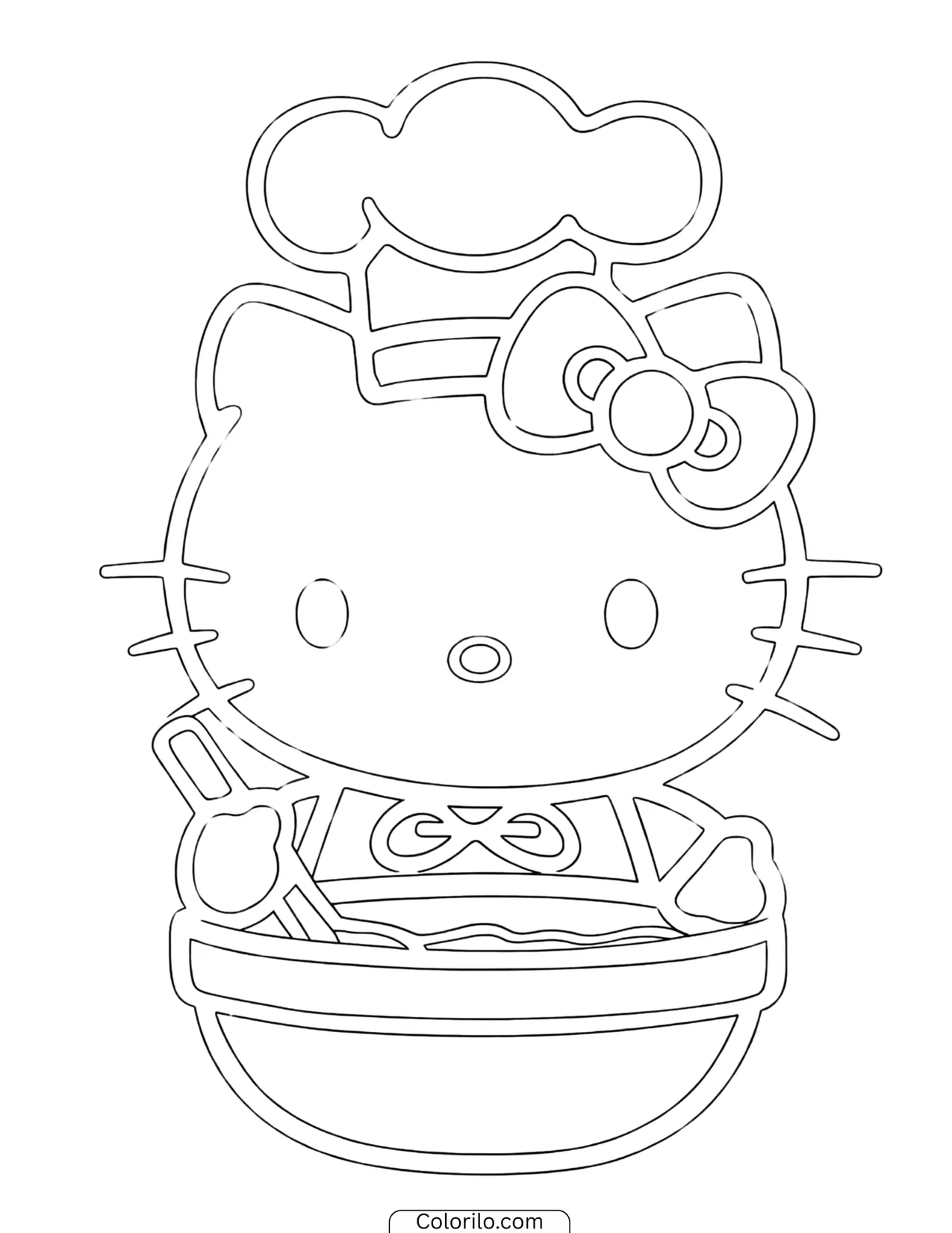 Hello Kitty wearing a striped party hat coloring page