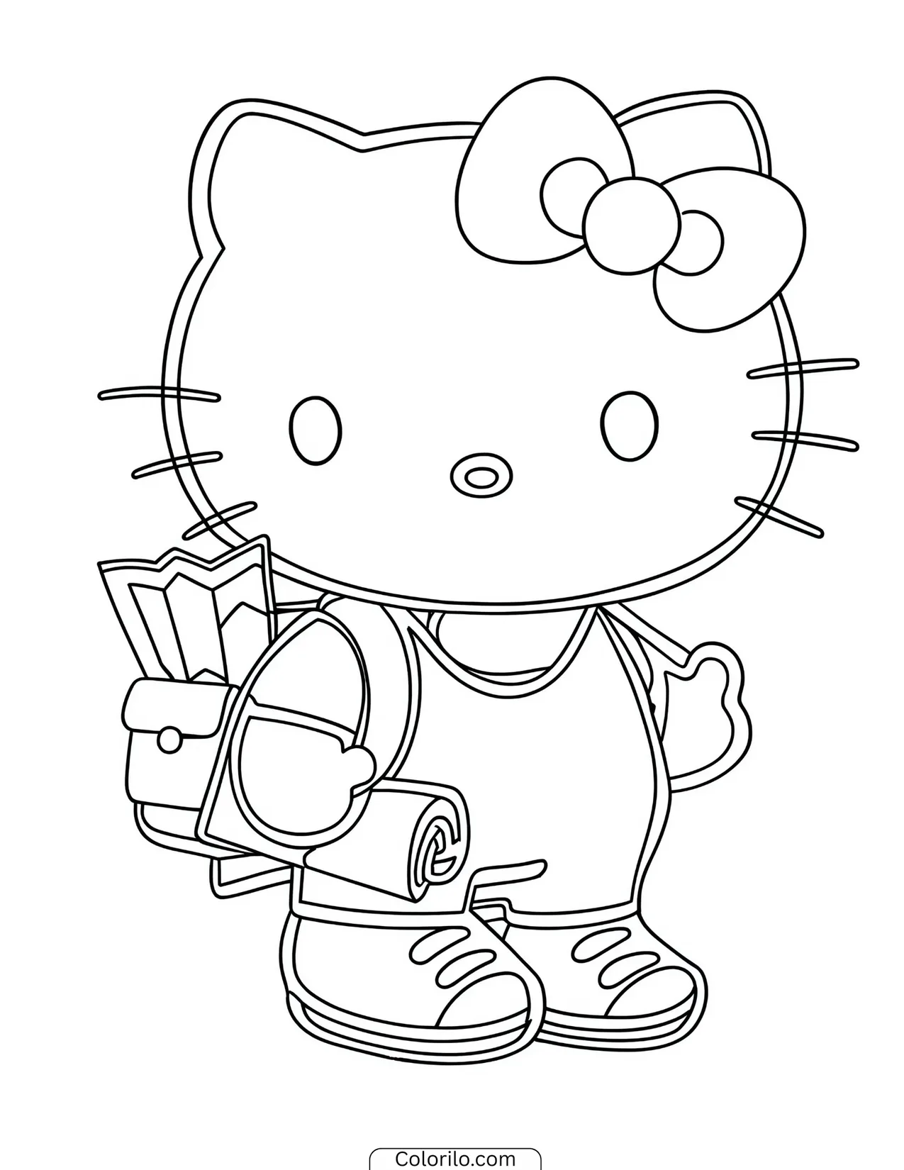 Hello Kitty eating a triple-scoop ice cream cone coloring page