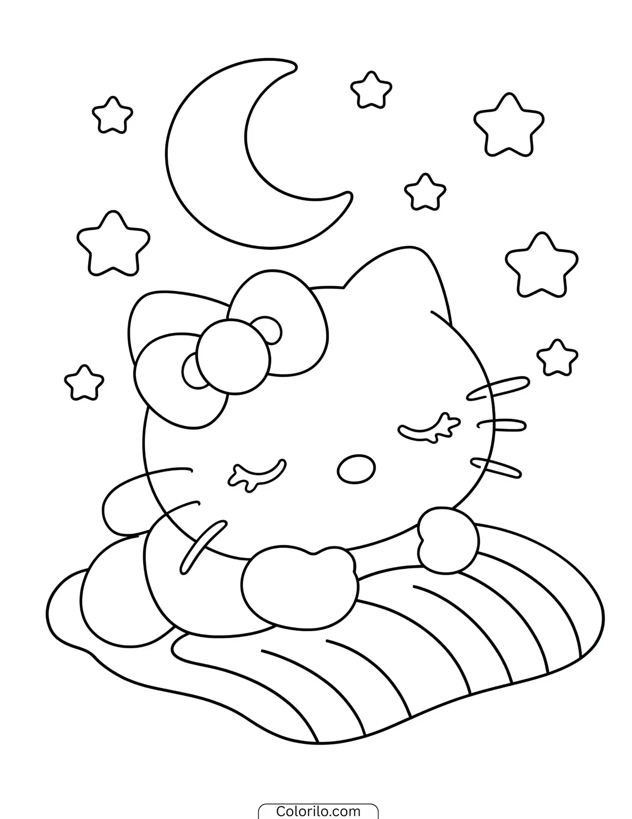 Hello Kitty lying down watching a starry night sky coloring page