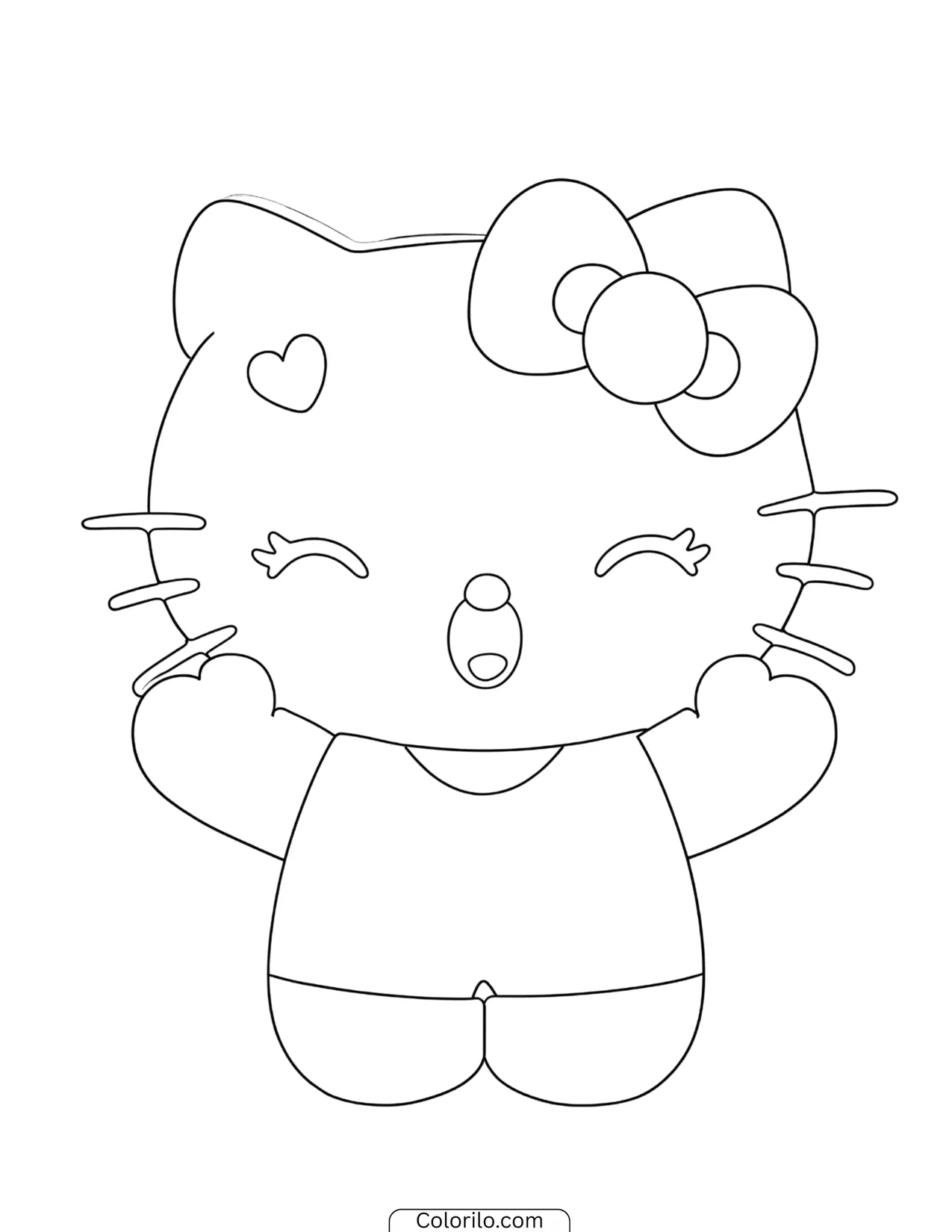 Hello Kitty winking surrounded by tiny hearts coloring page