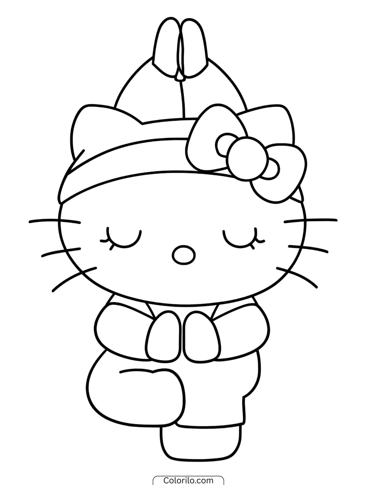 Hello Kitty floating in water with a rubber ducky coloring page
