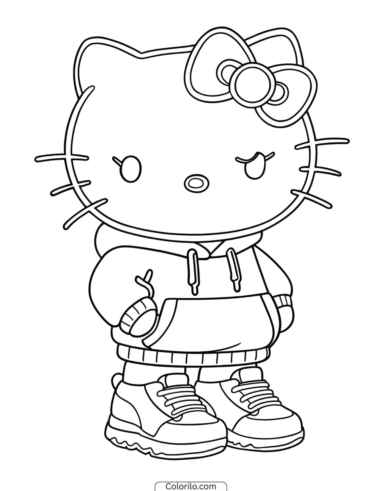 Hello Kitty sitting beside a friendly snowman coloring page