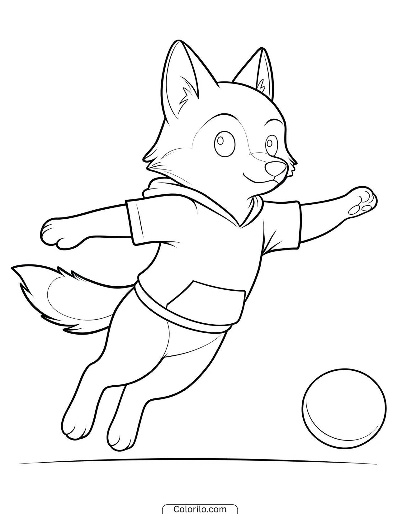 Hooded fox diving to catch a ball coloring page