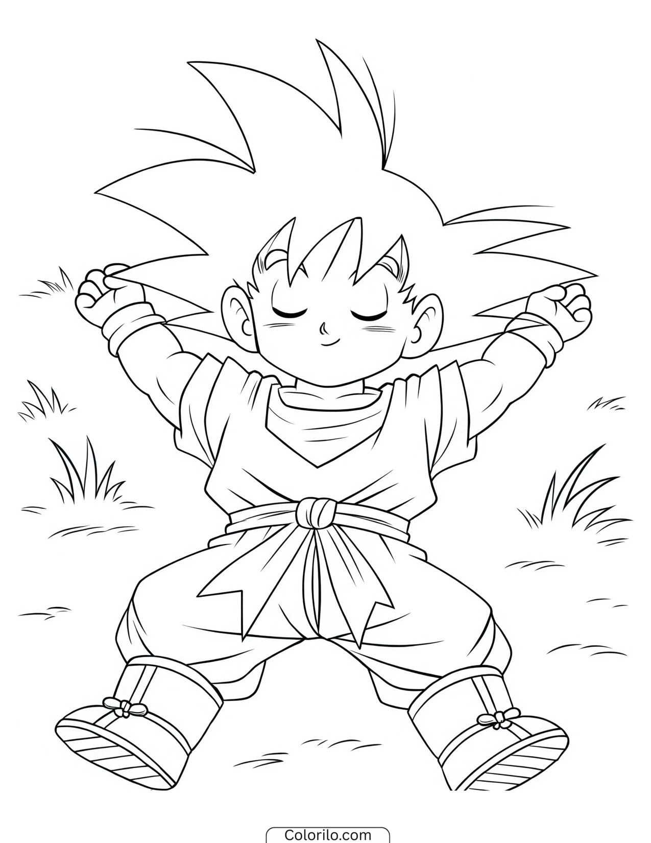 Kid Goku napping in the grass coloring page