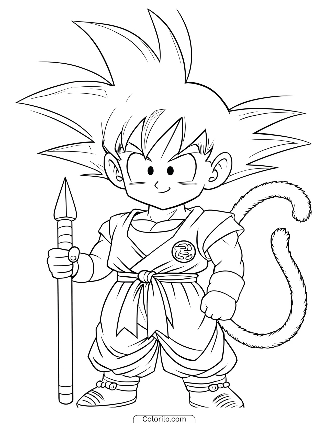 Kid Goku holding his Power Pole coloring page