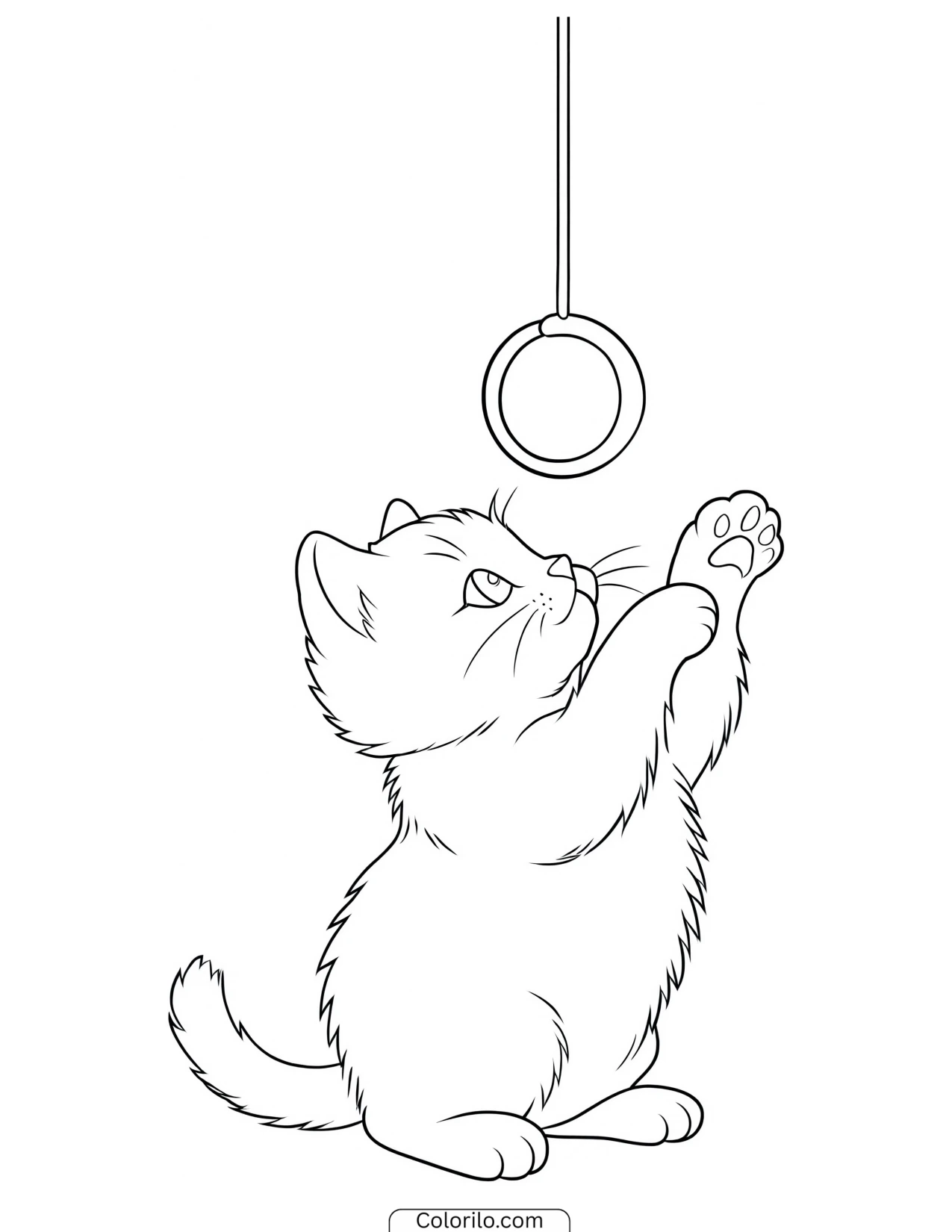 Kitten batting at a ring toy coloring page