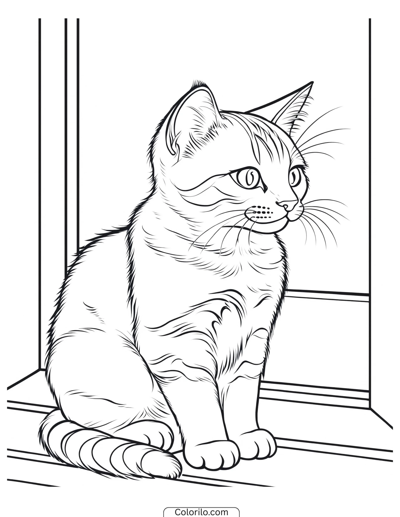 Kitten sitting beside a window coloring page
