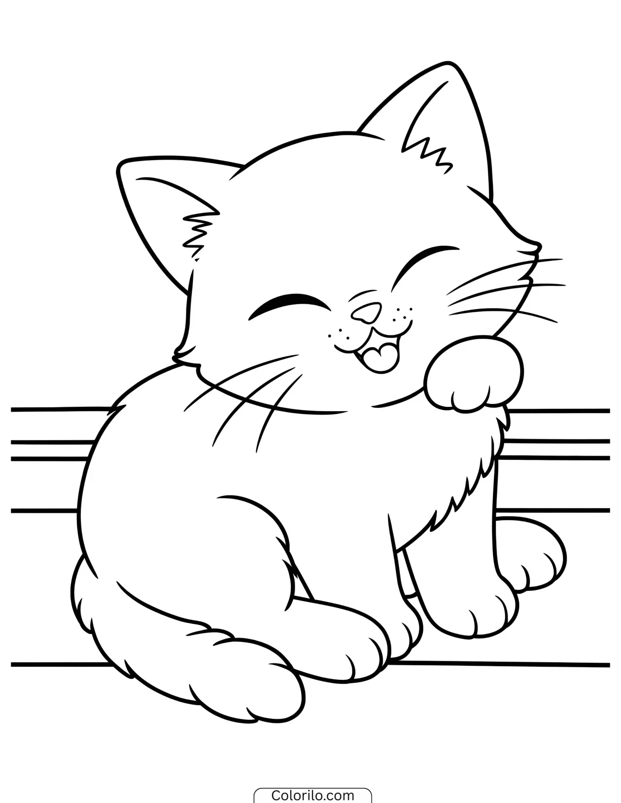 Kitten giggling with a paw against its cheek coloring page