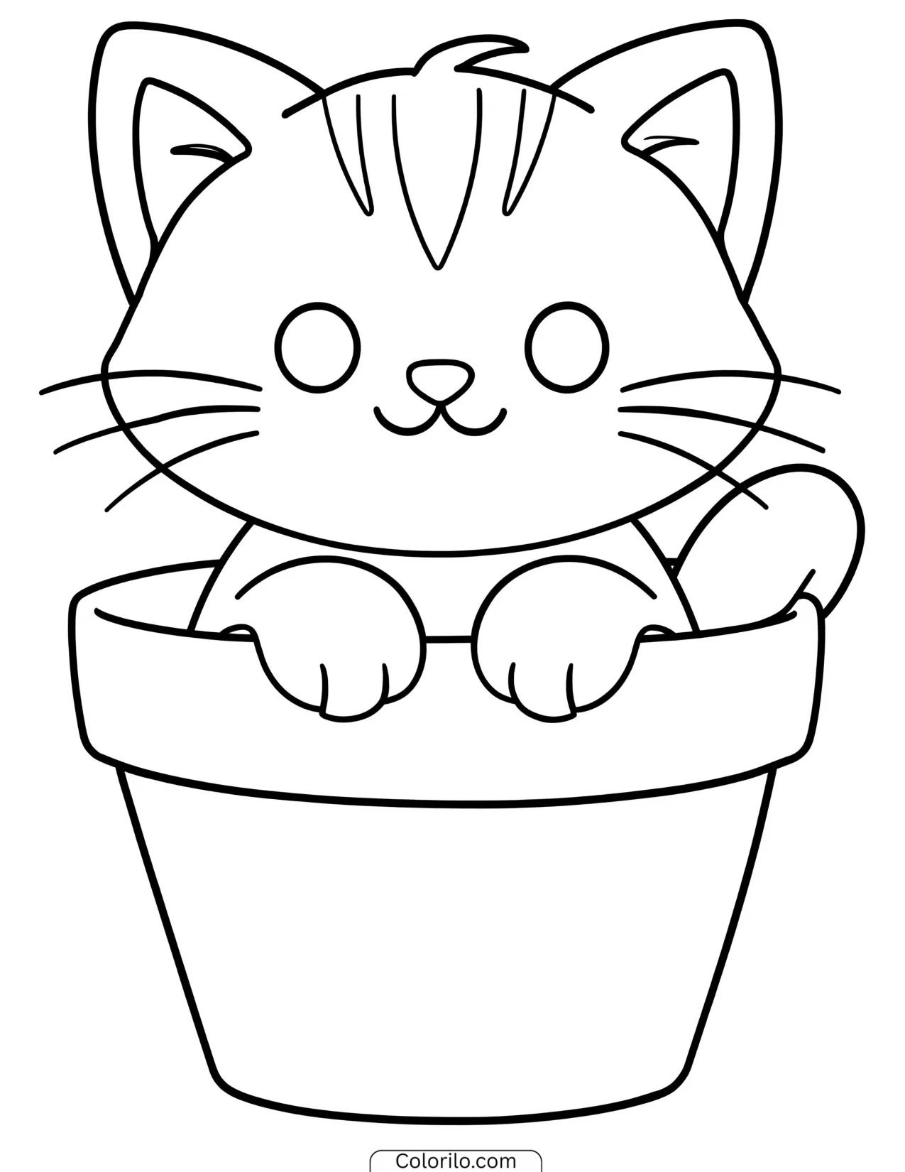 Kitten sitting inside a flower pot coloring page