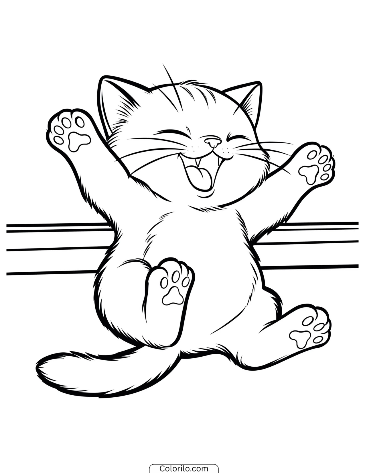 Kitten laughing with its paws raised coloring page