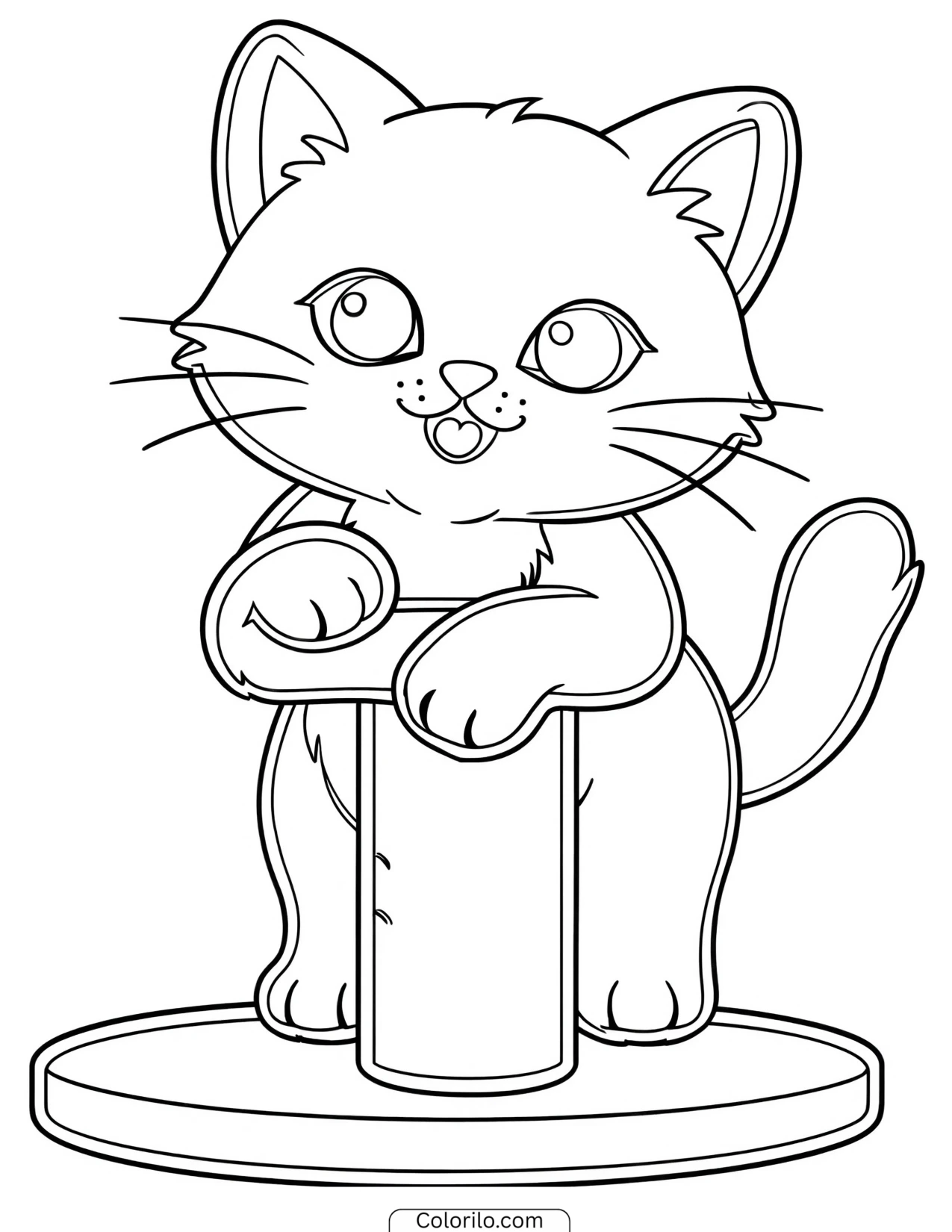 Kitten sitting on top of a scratching post coloring page