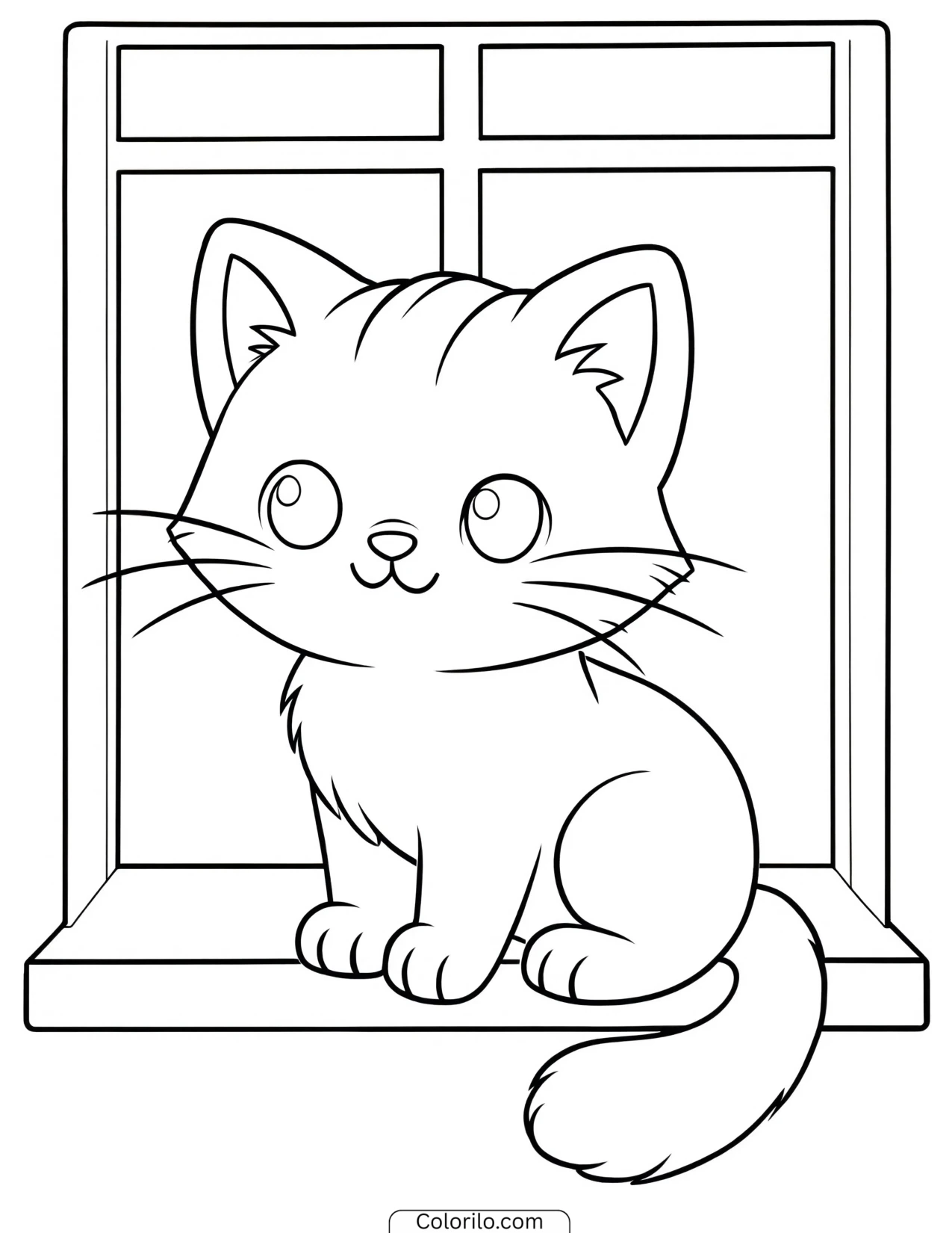 Kitten sitting up on a windowsill coloring page