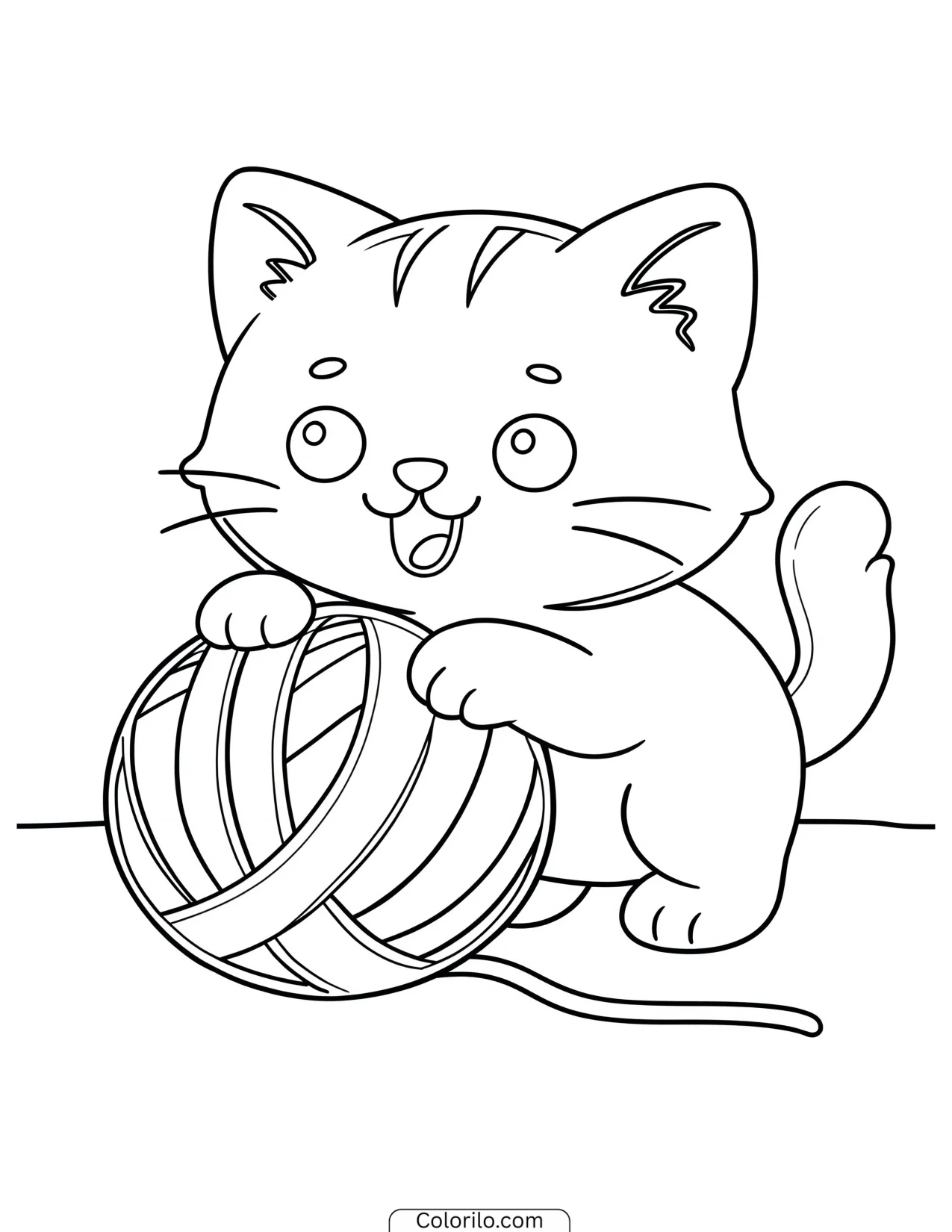 Kitten playing with a ball of yarn coloring page