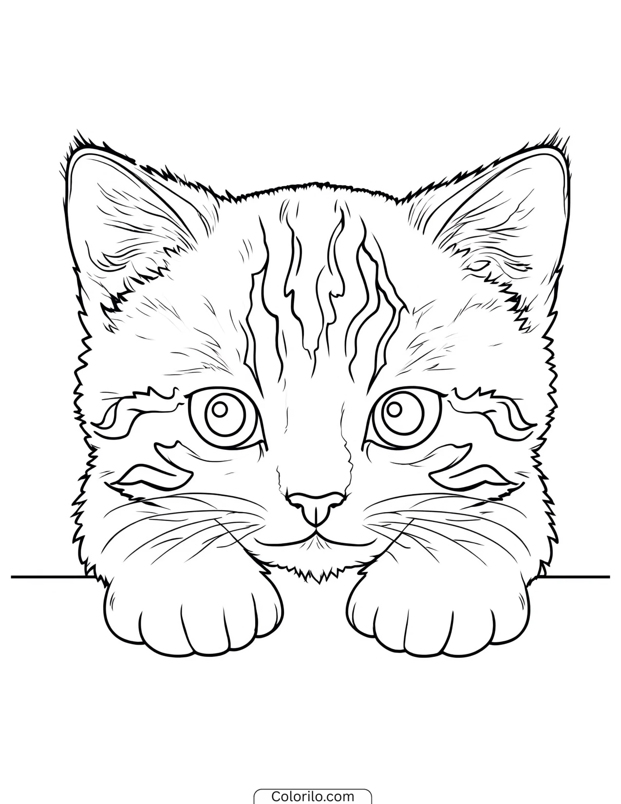 Kitten resting along a narrow ledge coloring page
