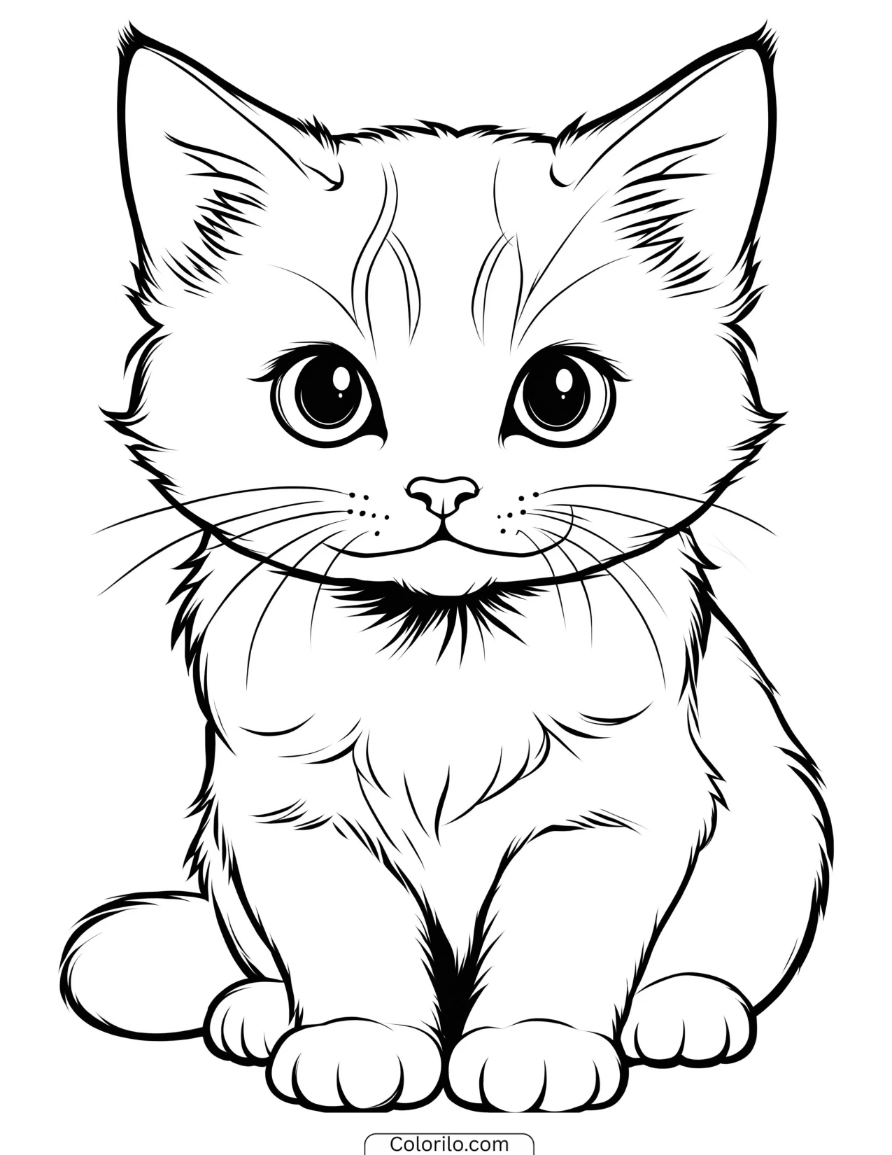 Kitten seated in a simple upright pose coloring page