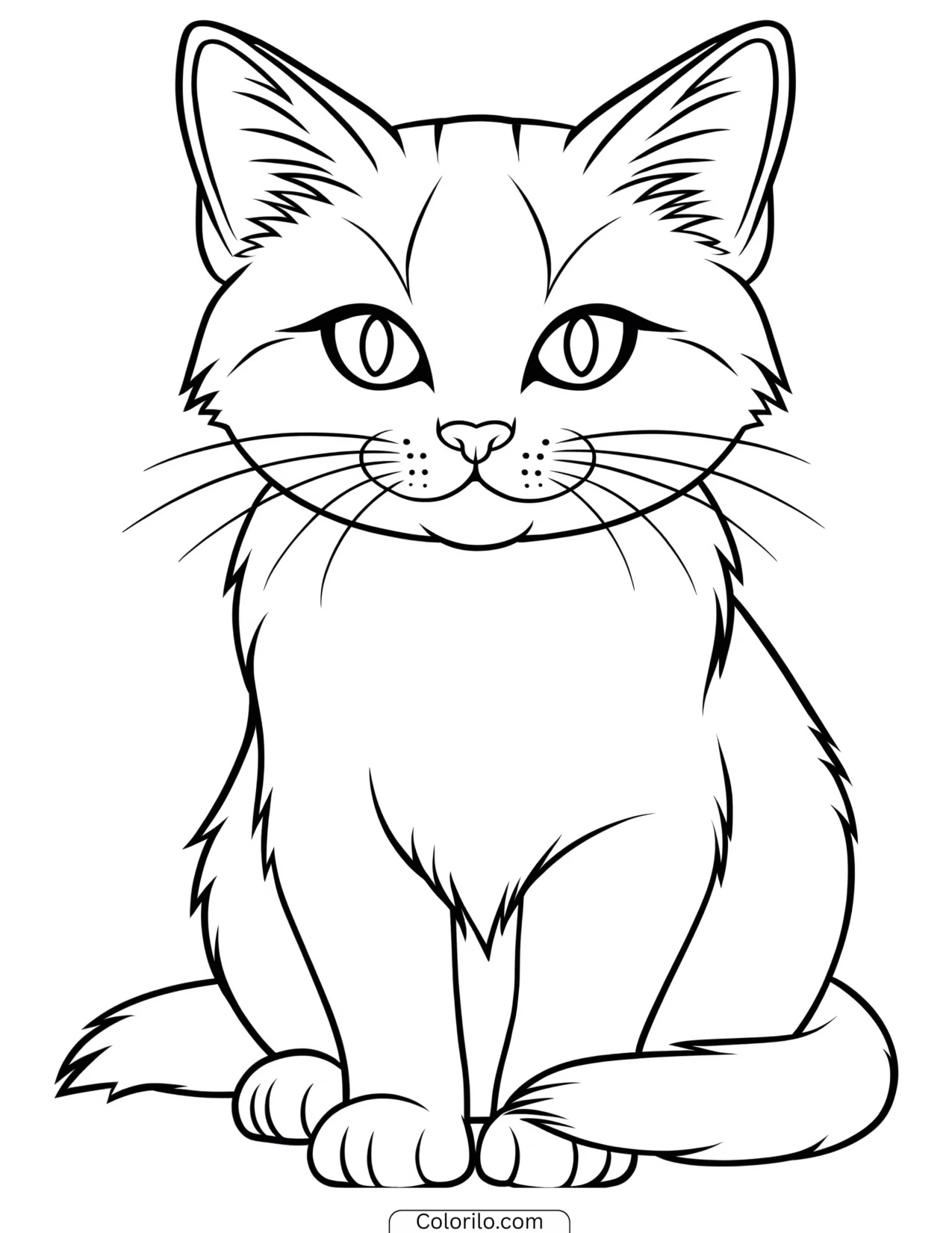 Kitten sitting and facing the viewer coloring page