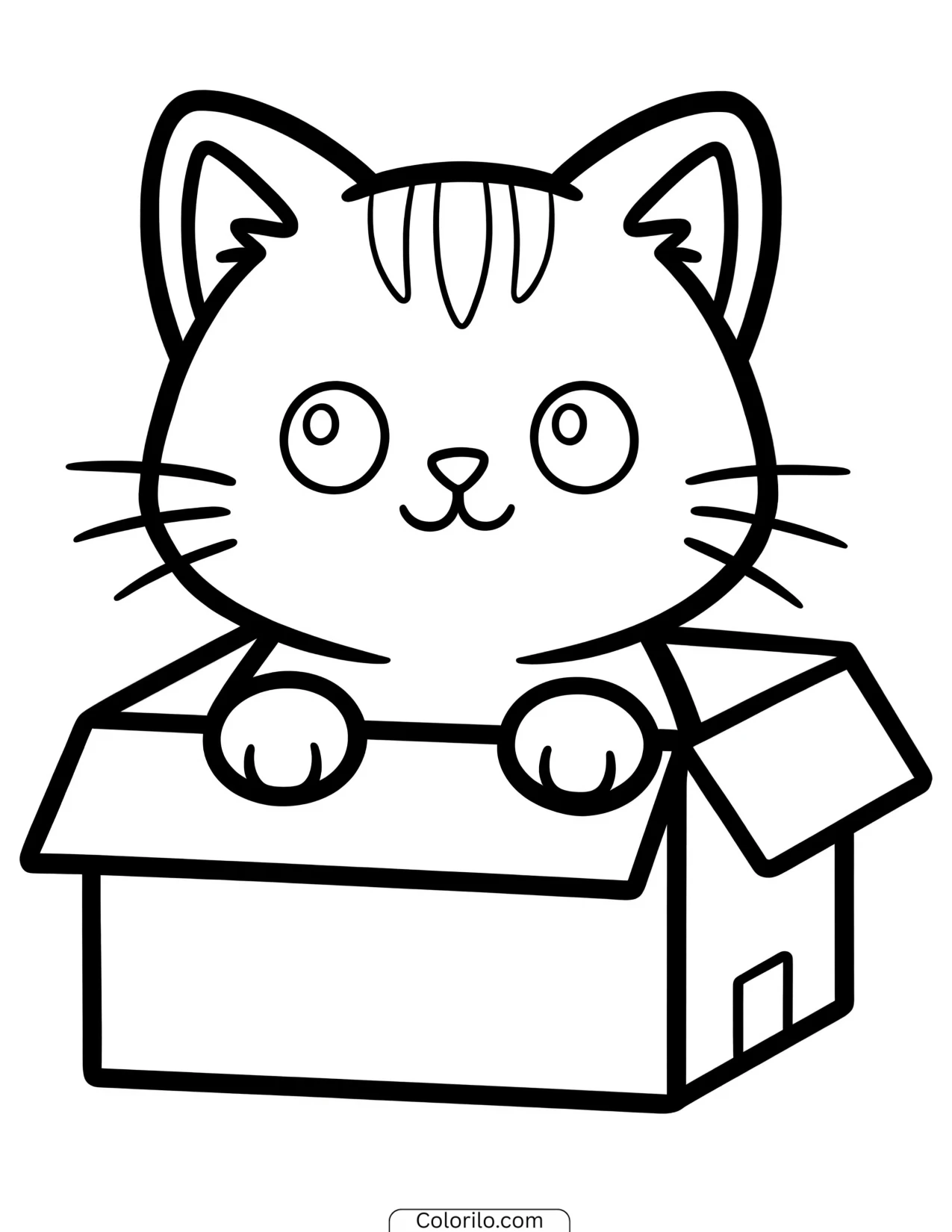 Kitten sitting inside a cardboard box coloring page