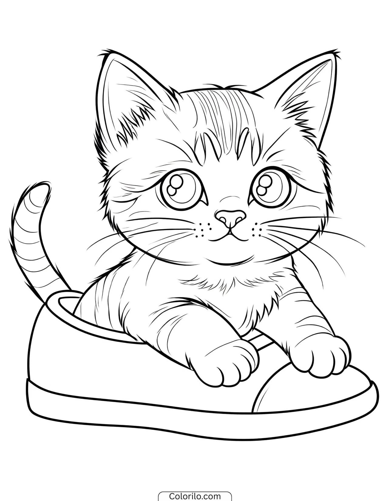 Kitten curled inside a shoe coloring page