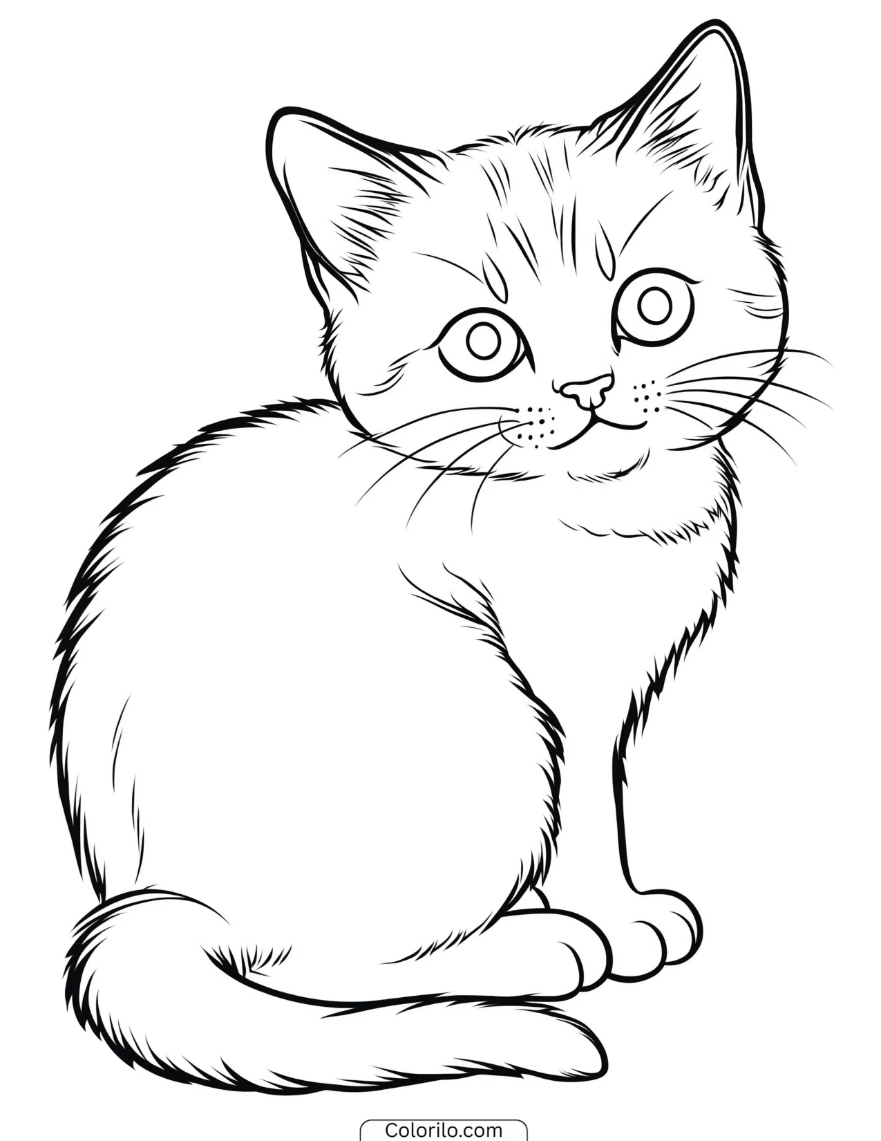 Kitten sitting and looking off to the side coloring page