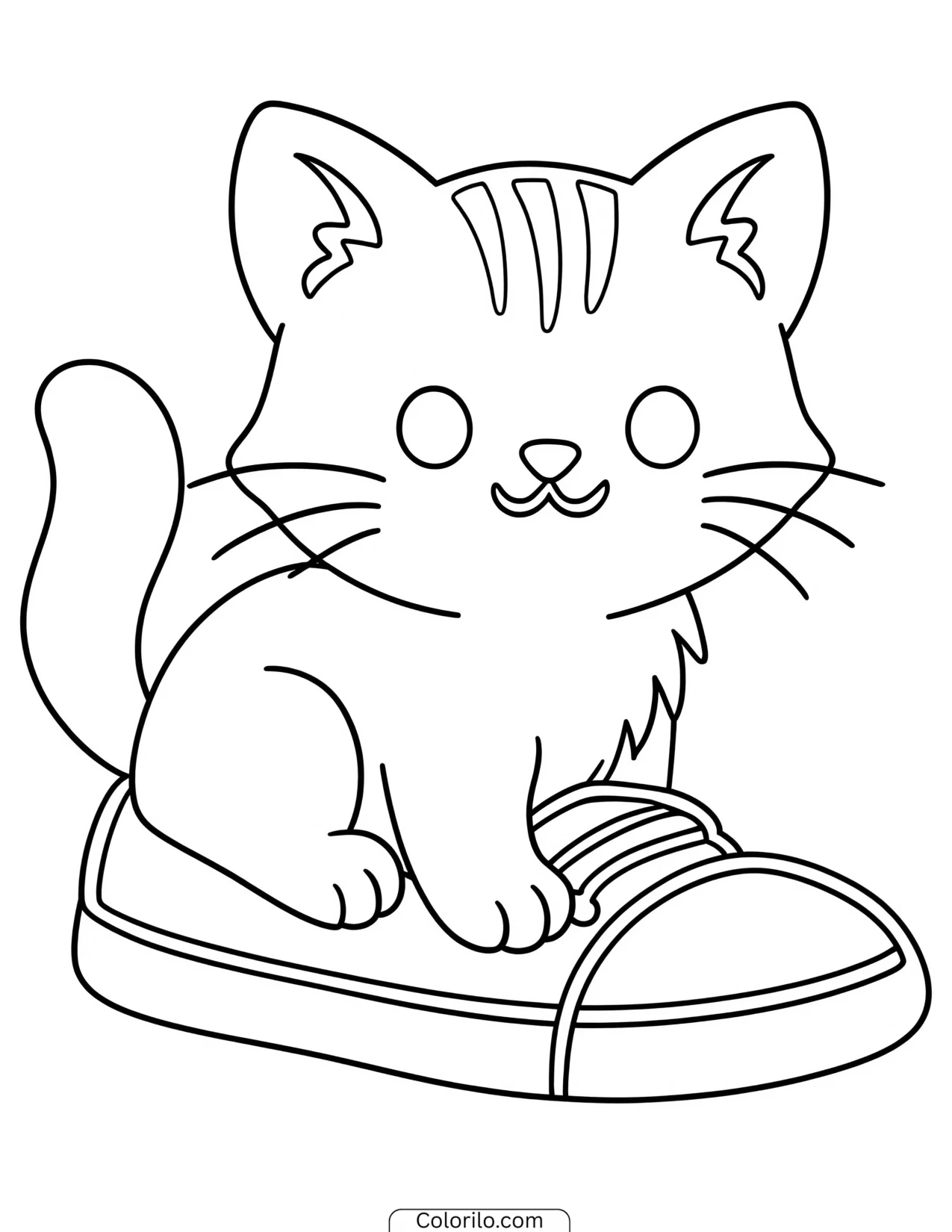 Kitten perched on top of a sneaker coloring page