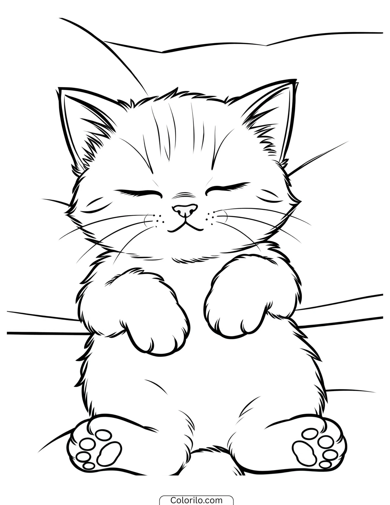 Kitten sleeping on a soft pillow coloring page
