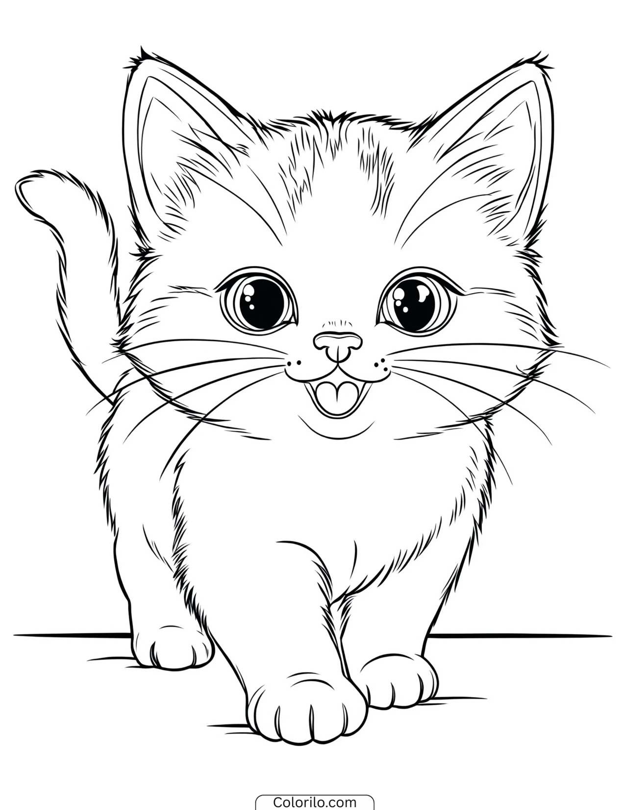 Kitten walking along happily coloring page