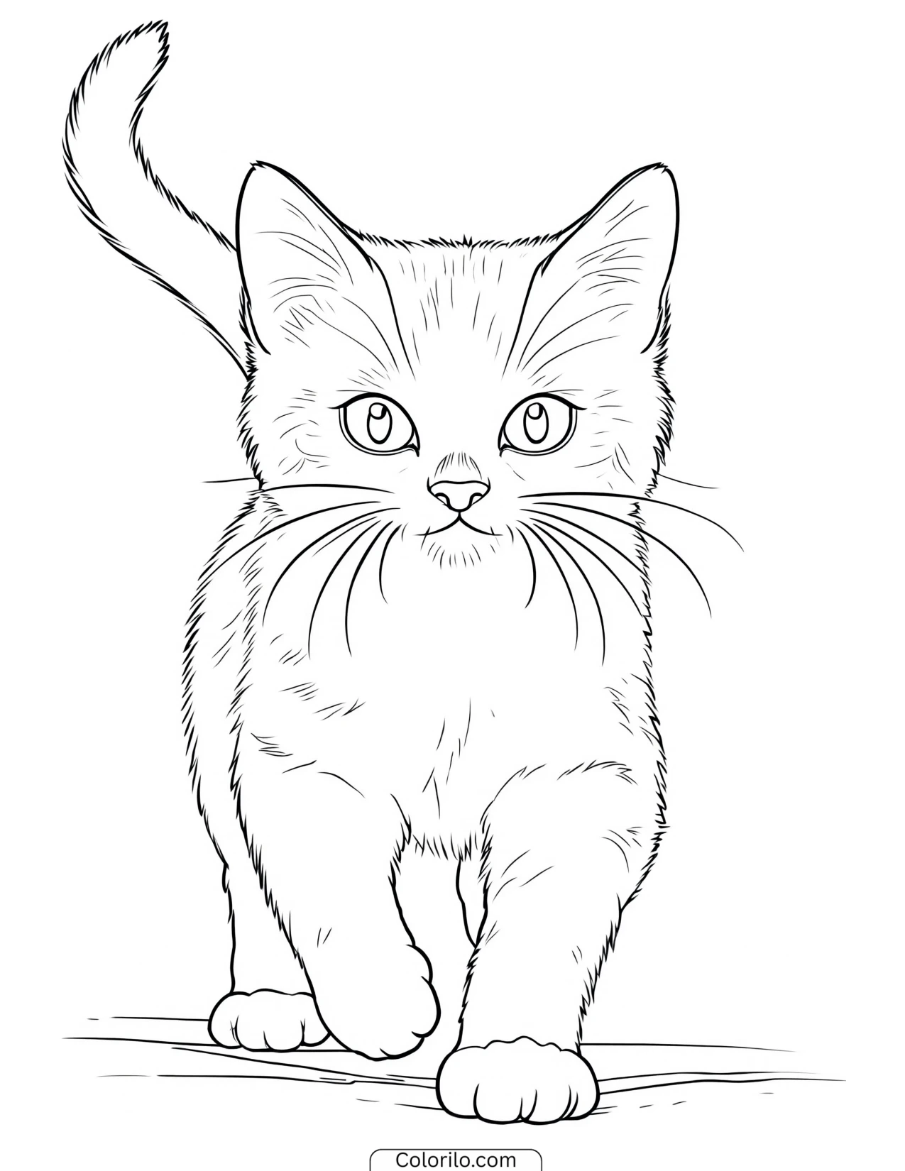Kitten walking straight toward the viewer coloring page