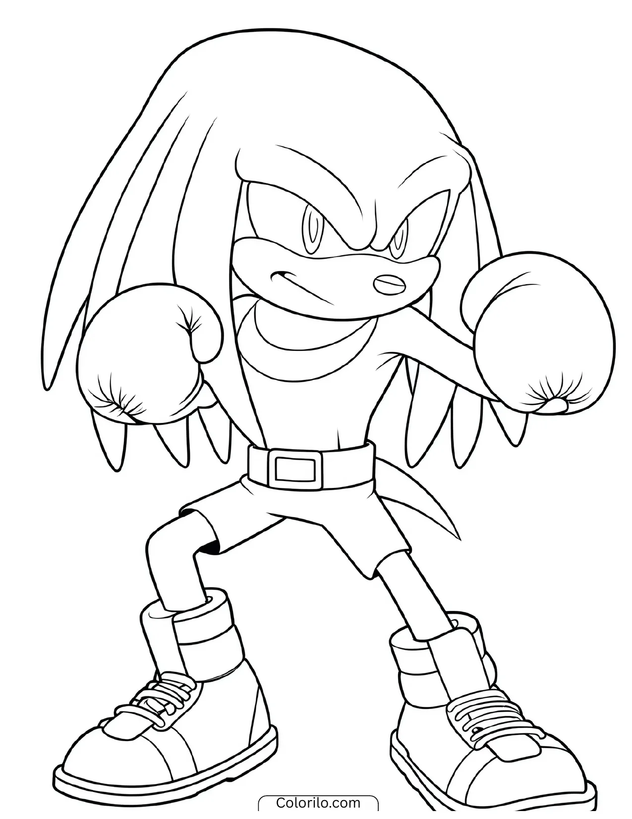 Knuckles the Echidna in boxing gloves taking a fighting stance coloring page
