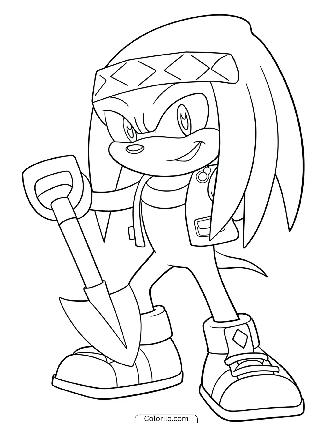 Knuckles the Echidna holding a shovel coloring page