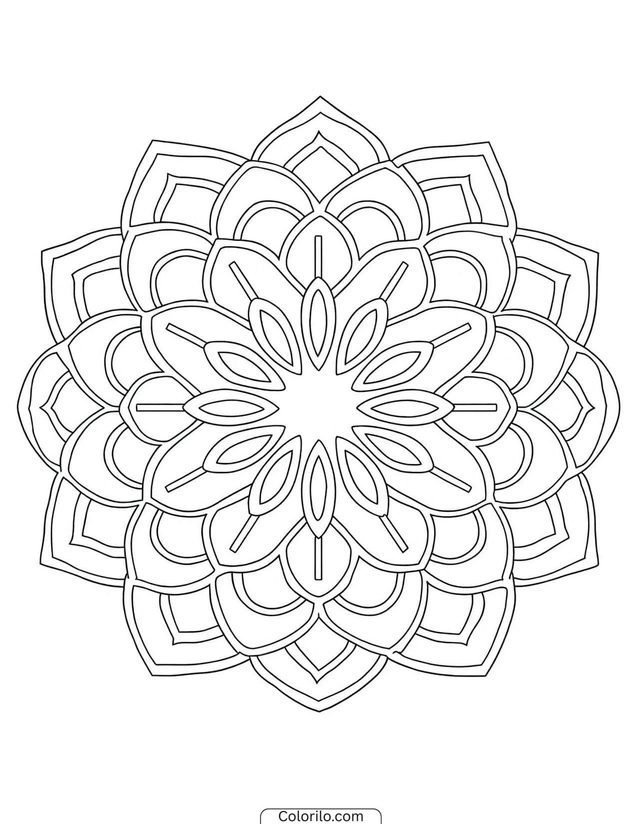 Lotus mandala with layers of overlapping petals coloring page
