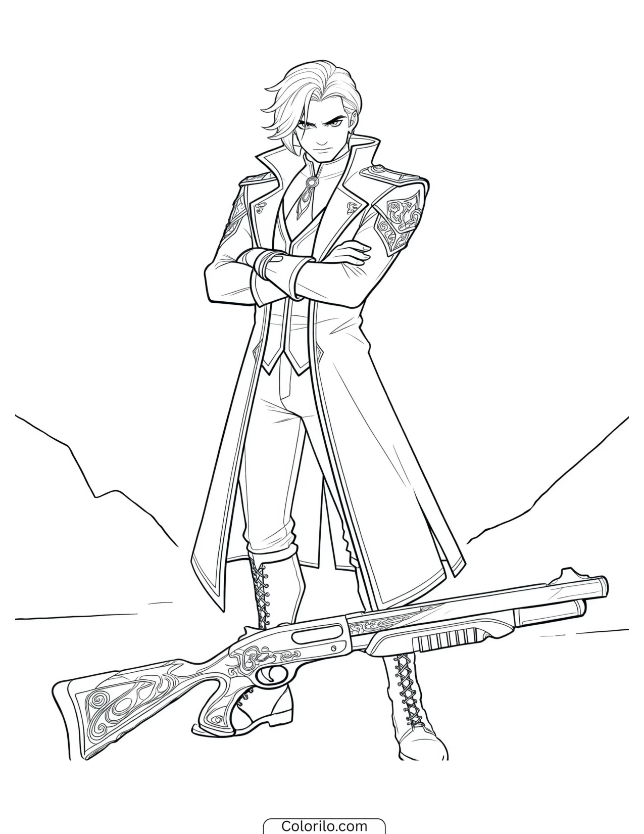 Character holding a combat shotgun coloring page