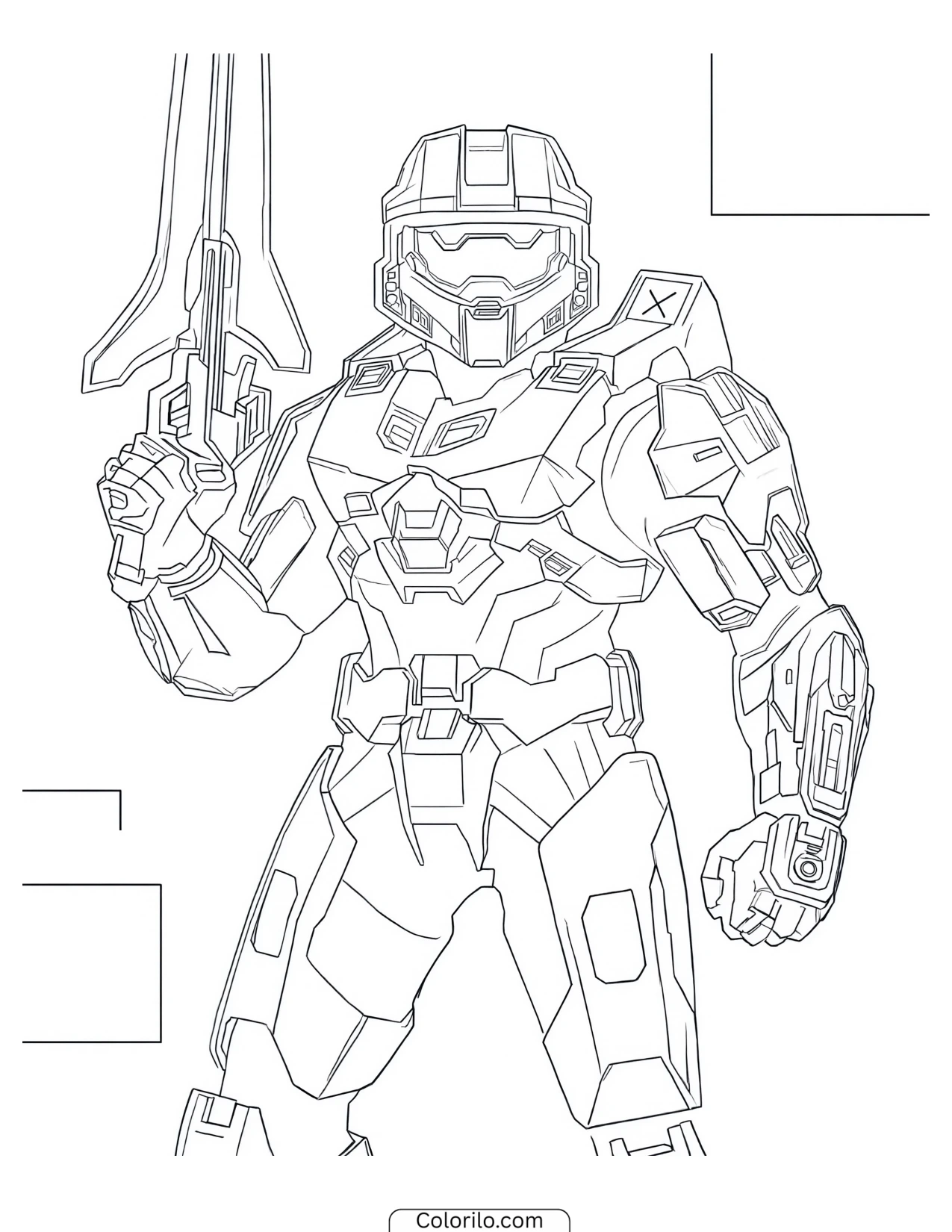 Master Chief holding an energy sword coloring page