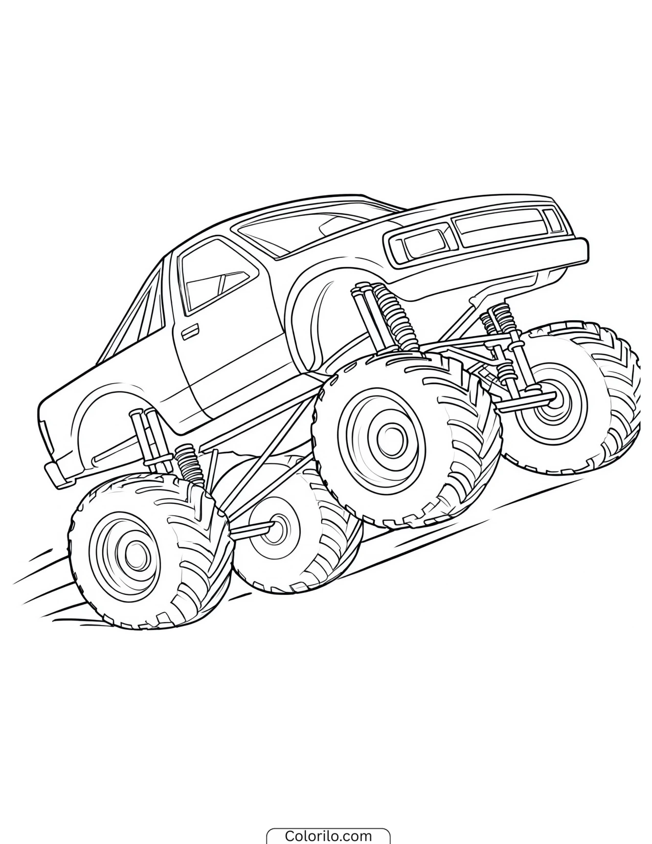 Monster truck pulling a wheelie coloring page