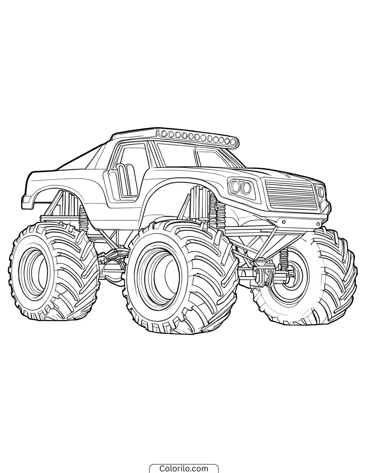 Monster truck fitted with a roof light bar coloring page