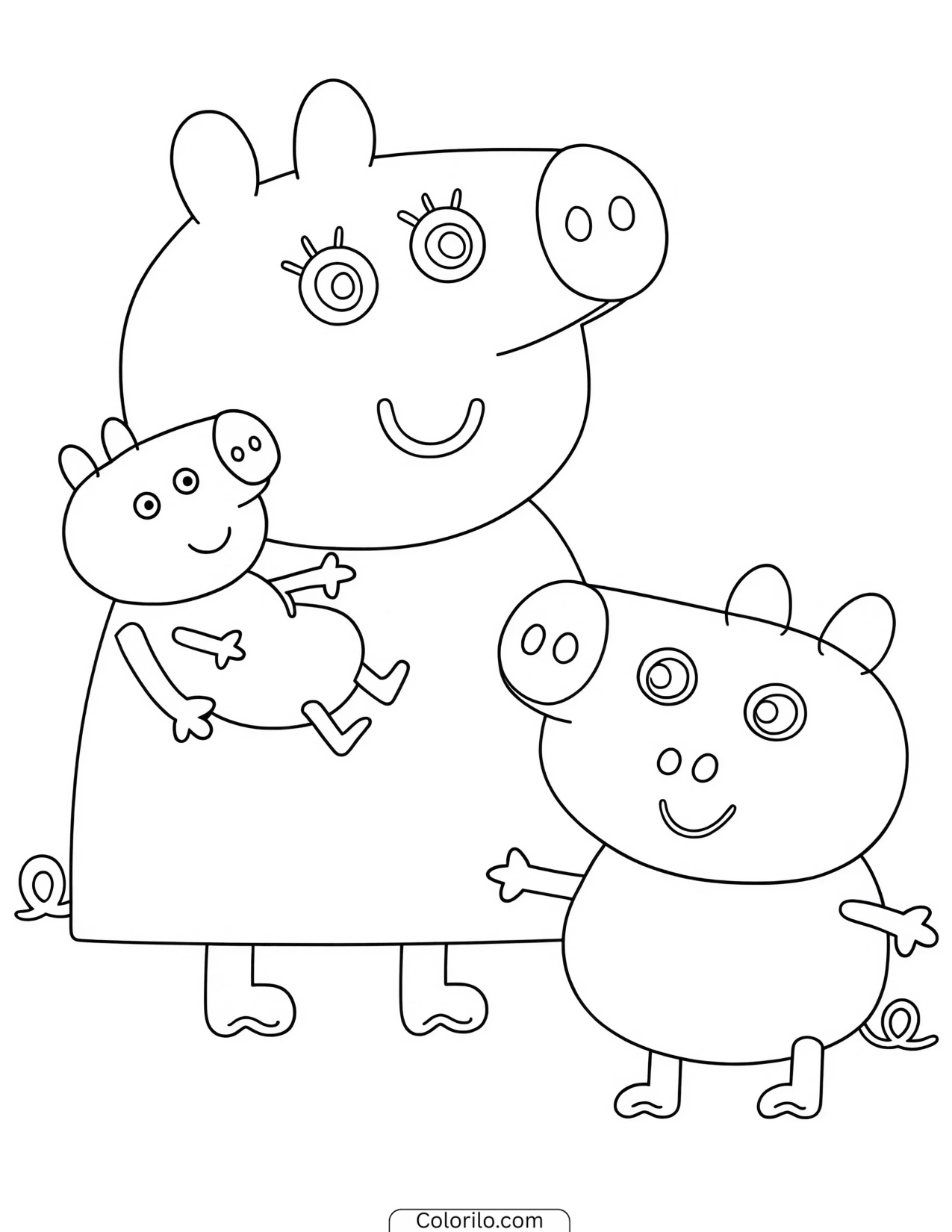 Mummy Pig holding a baby pig coloring page