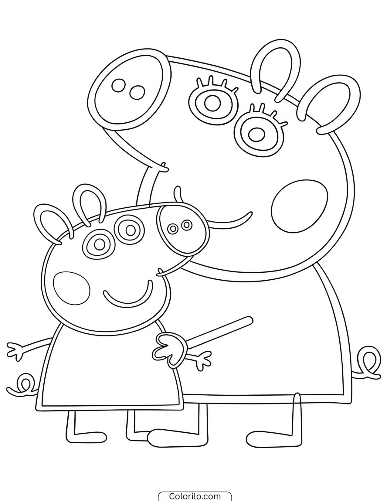 Mummy Pig hugging George coloring page