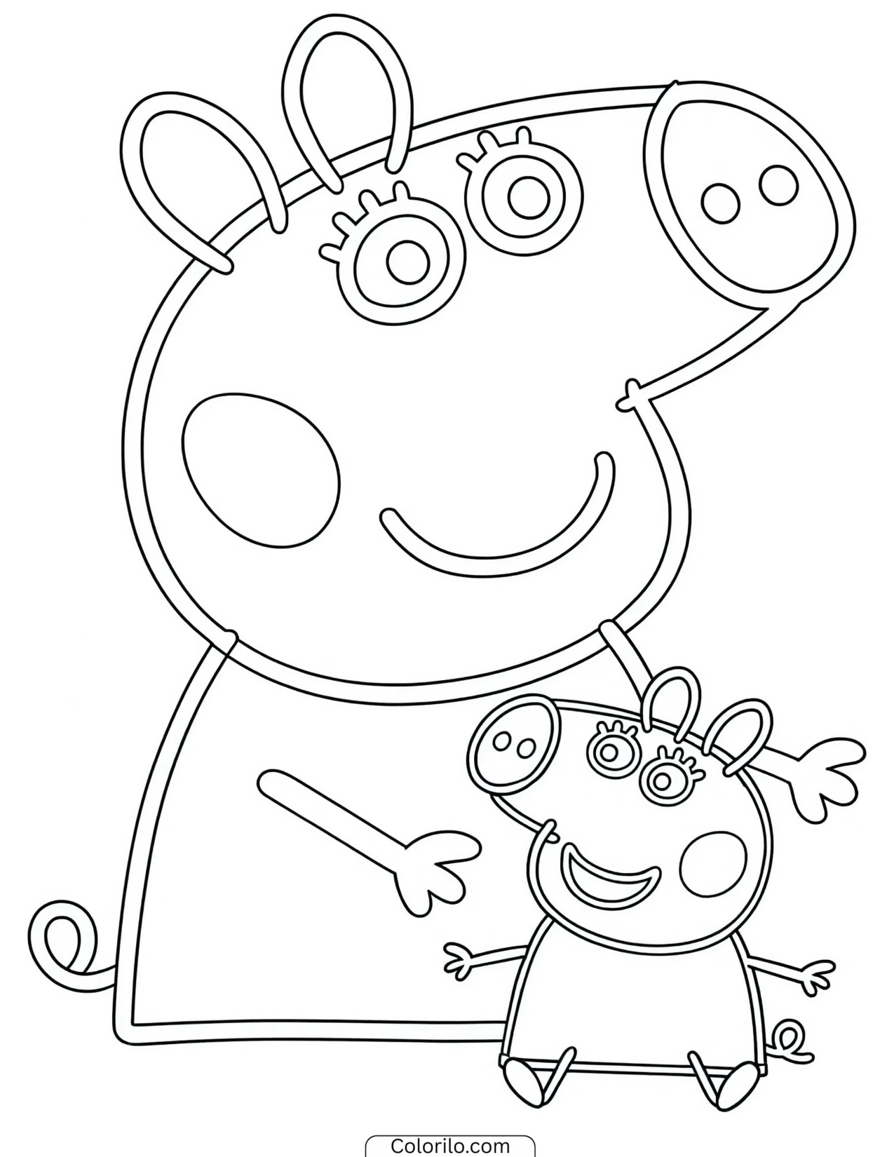 Mummy Pig seated with Peppa coloring page