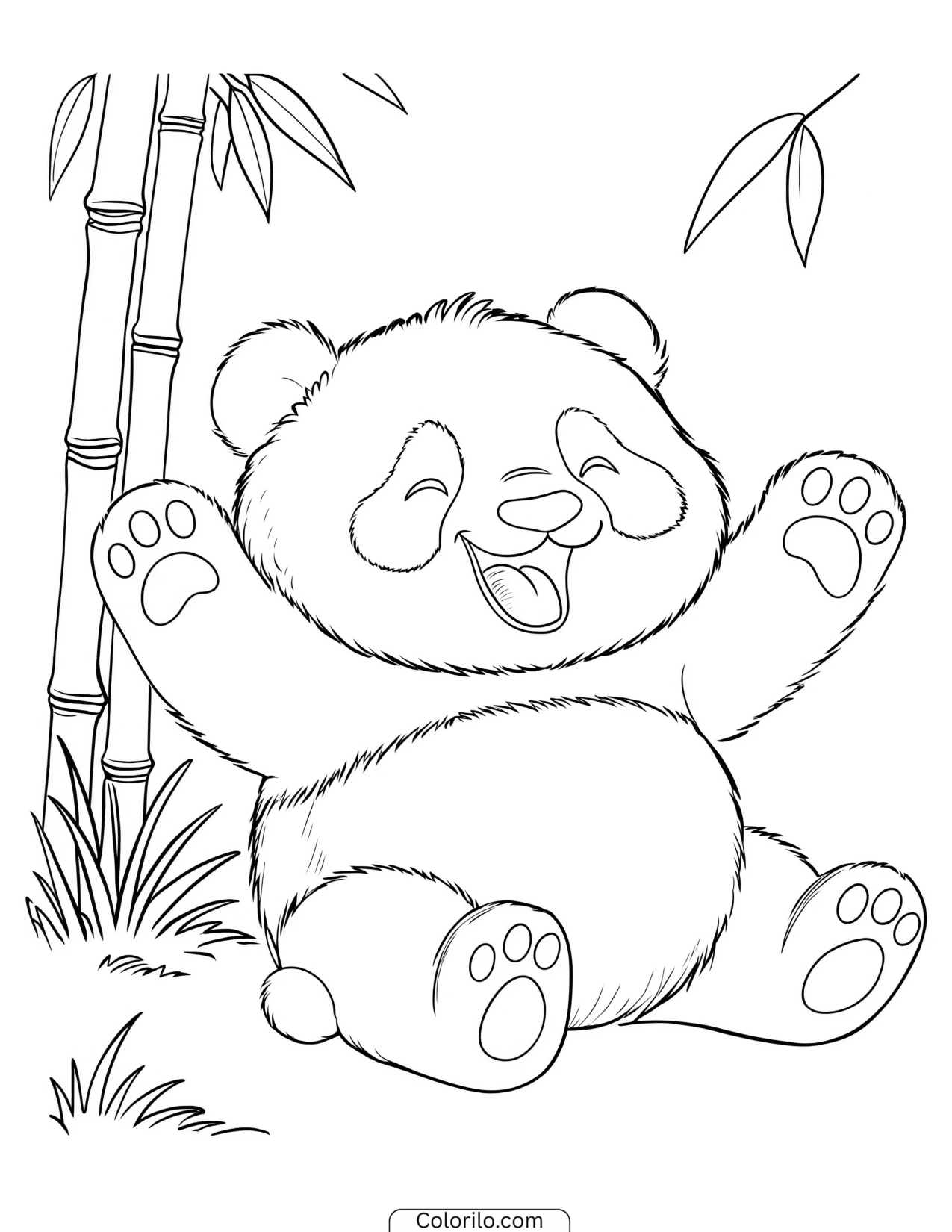 Panda cheering with its tongue out coloring page