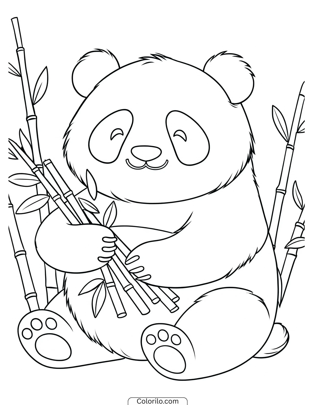 Panda holding a bunch of bamboo stalks coloring page