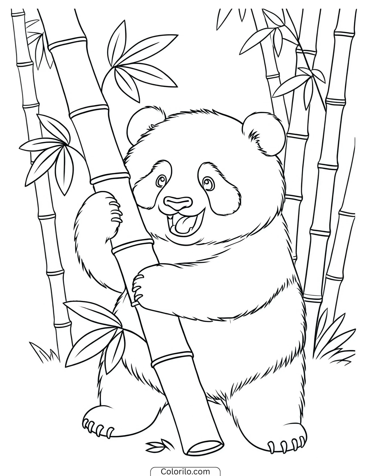 Panda hugging a bamboo stalk coloring page