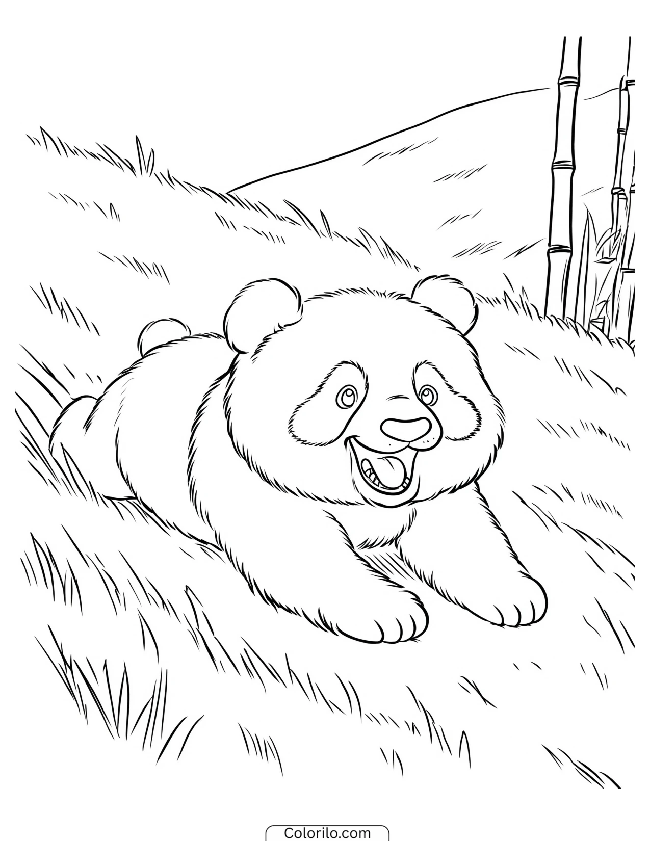 Panda sliding down a hill coloring page