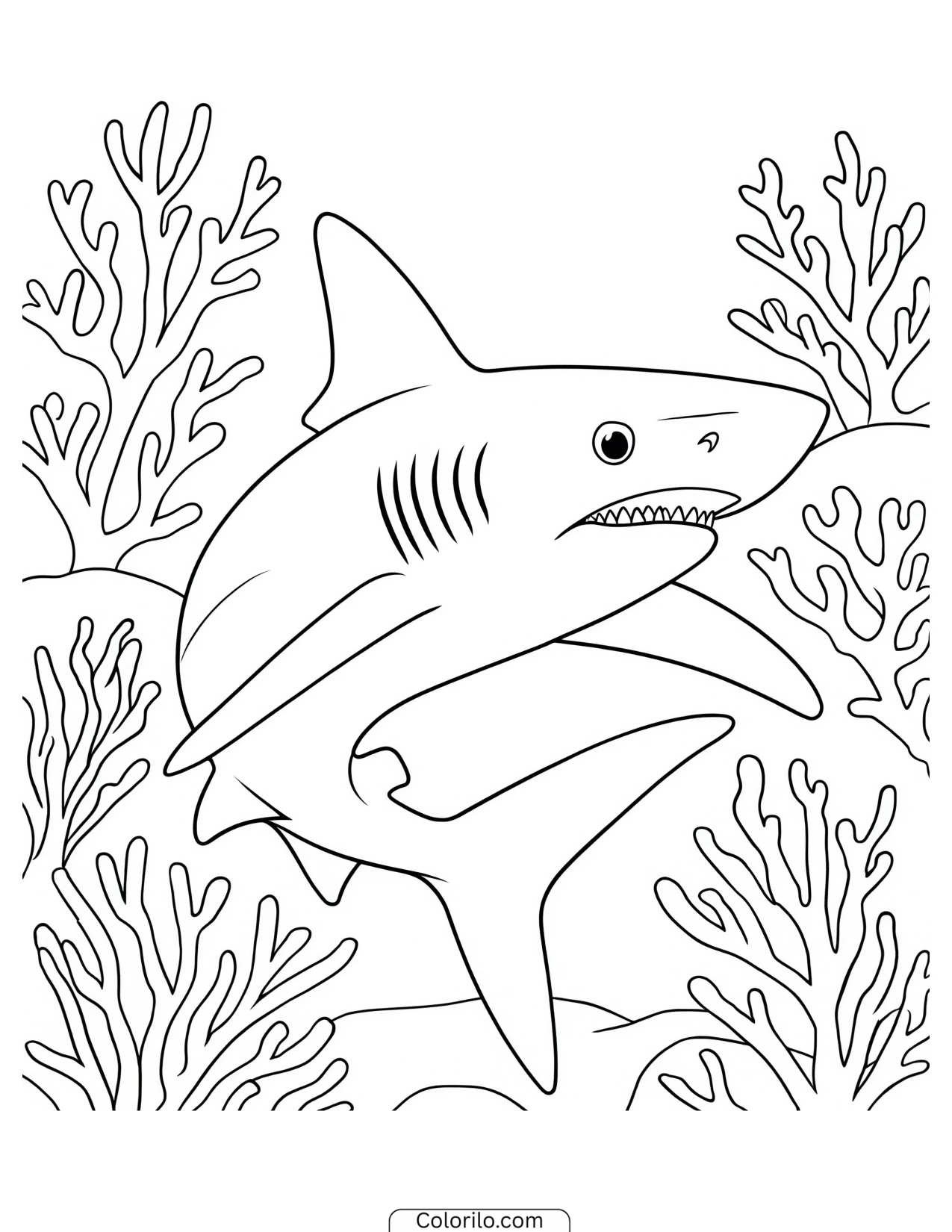 Shark with patterned markings swimming coloring page